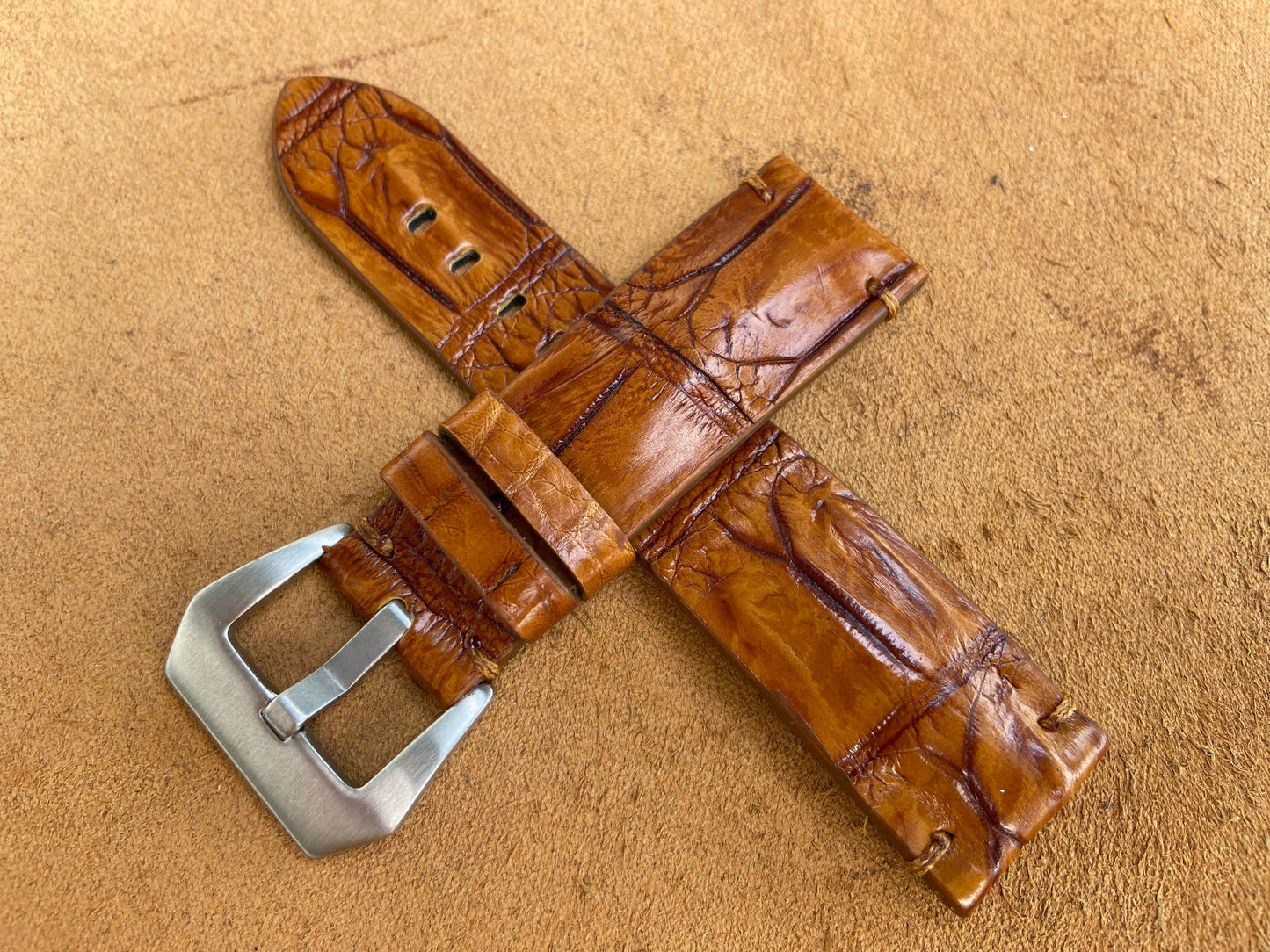 Tan Brown premium crocodile leather watch strap band