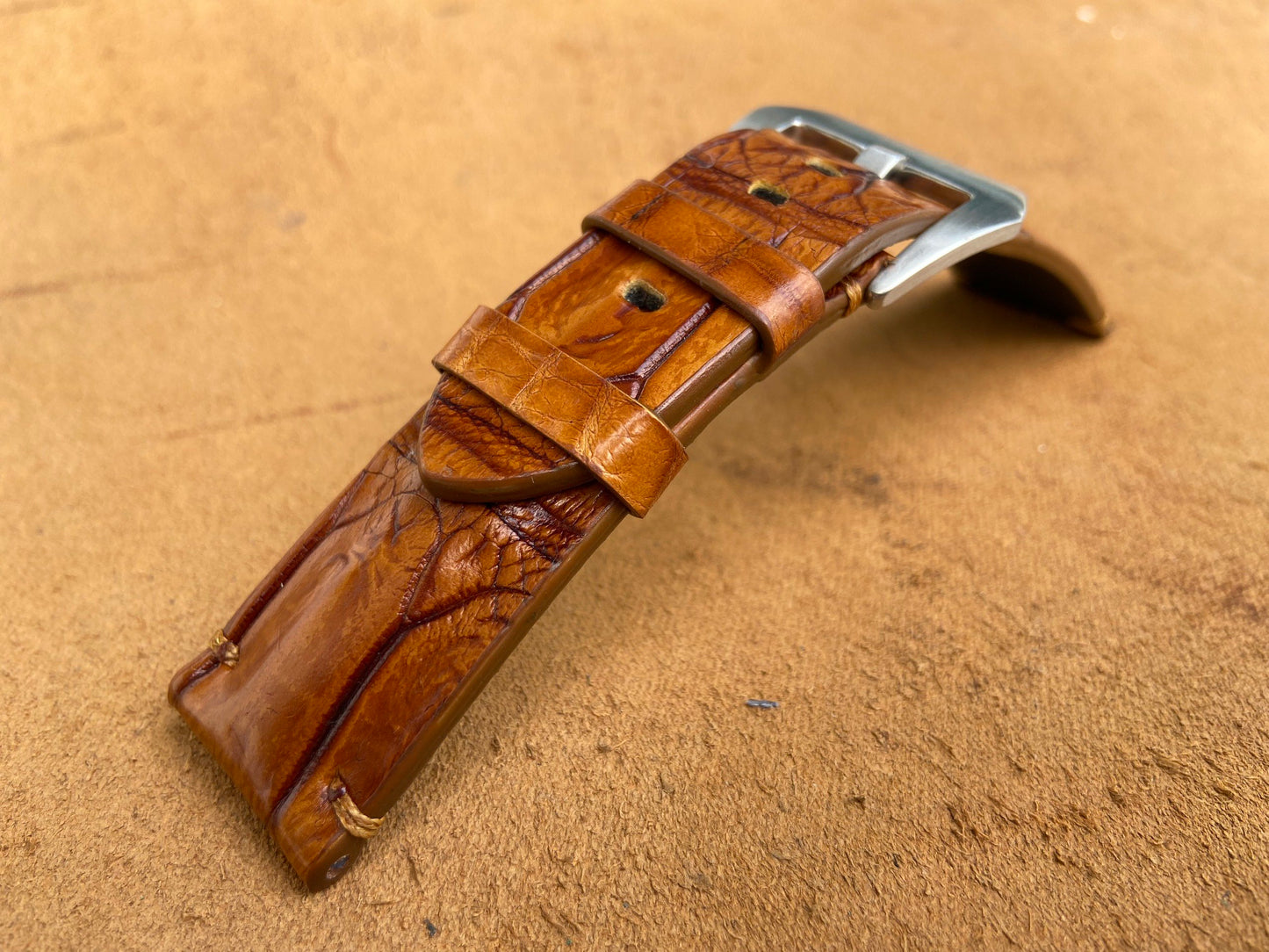 Tan Brown premium crocodile leather watch strap band