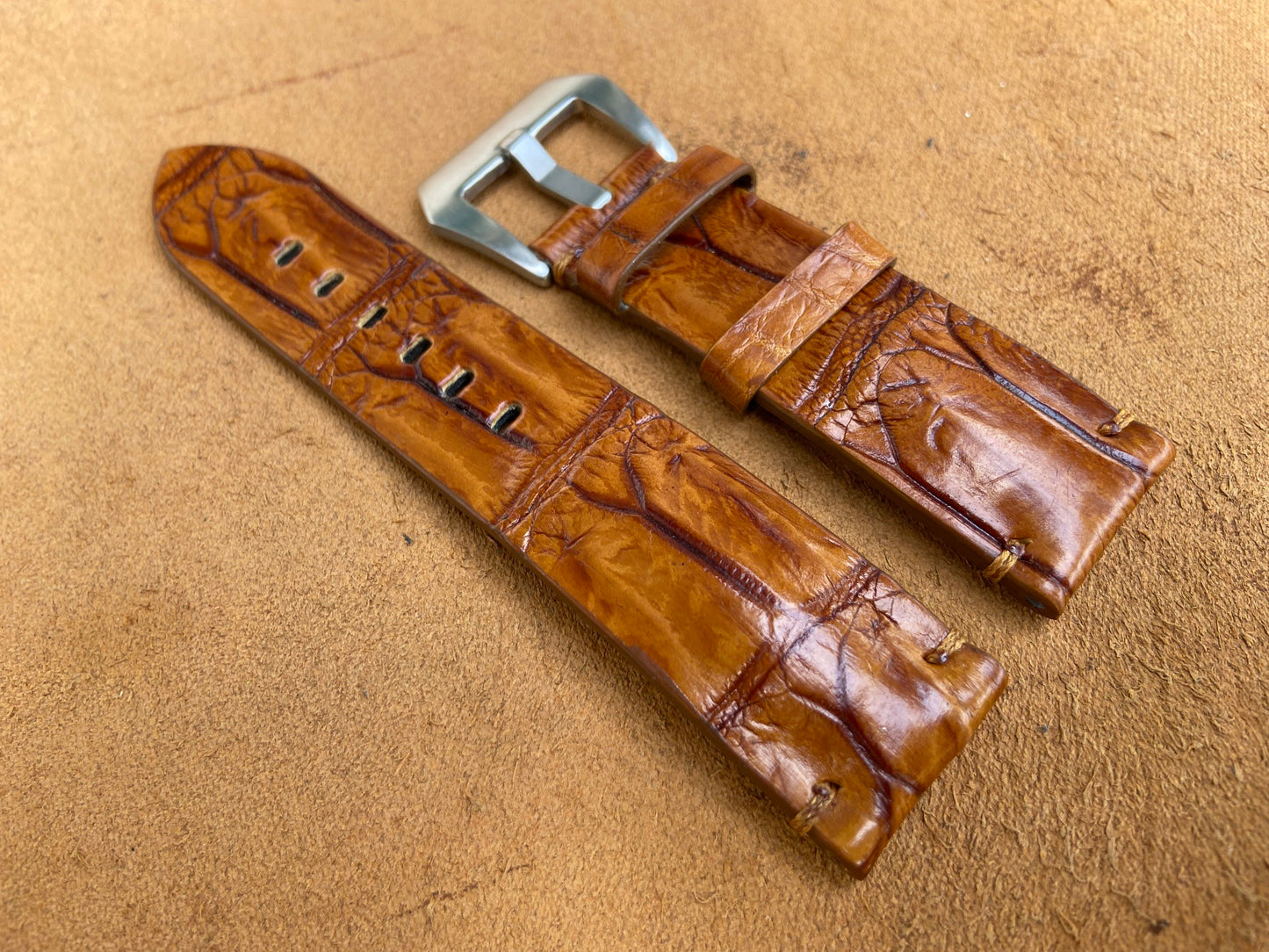 Tan Brown premium crocodile leather watch strap band