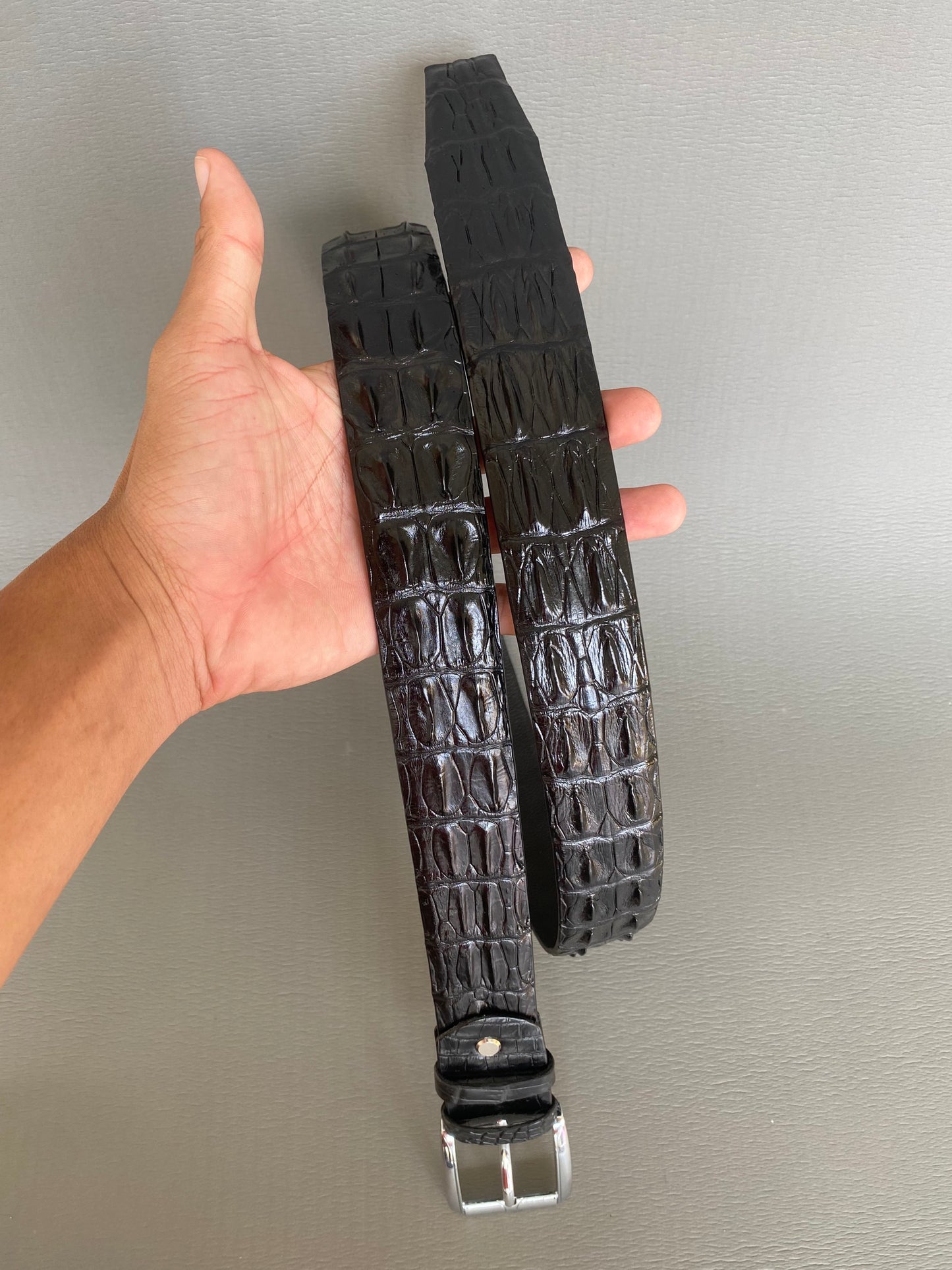 Black Genuine alligator hornback leather belt for men