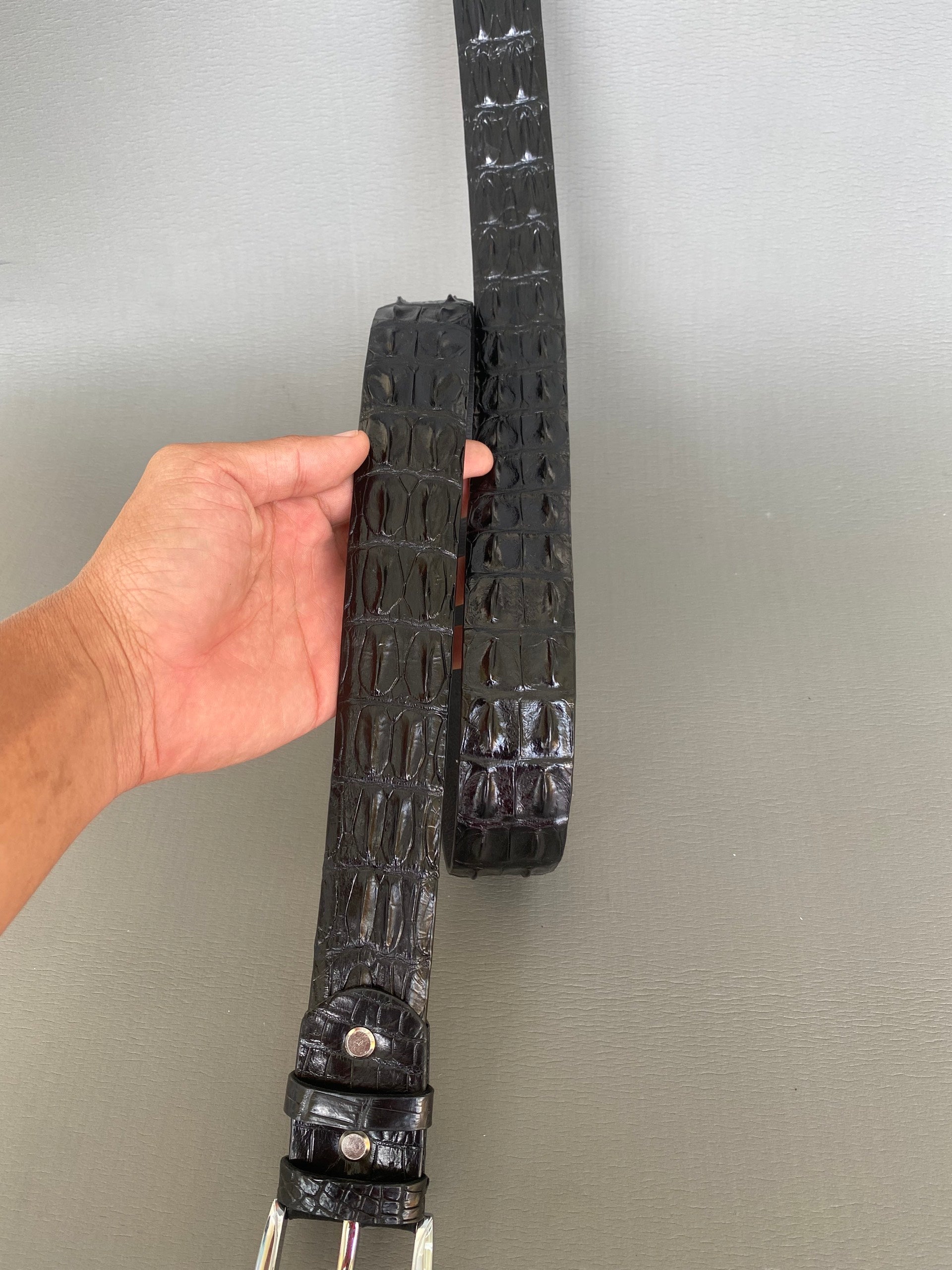 Gray/Black Genuine Double Side Alligator Crocodile Leather Belt for LV  Buckle