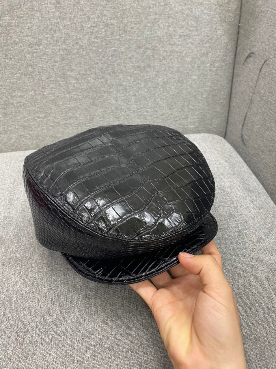 Black alligator belly leather hat