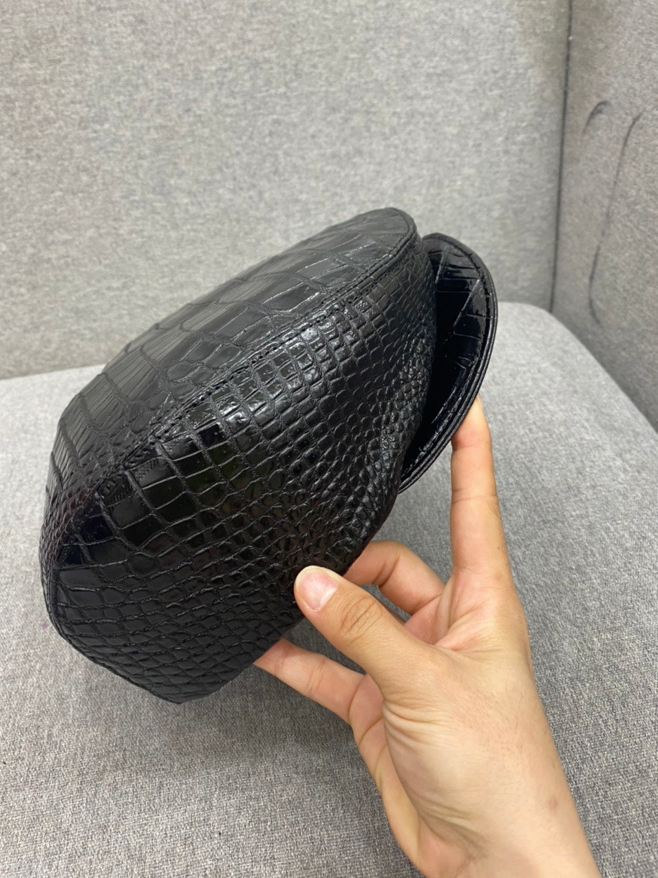 Black alligator belly leather hat