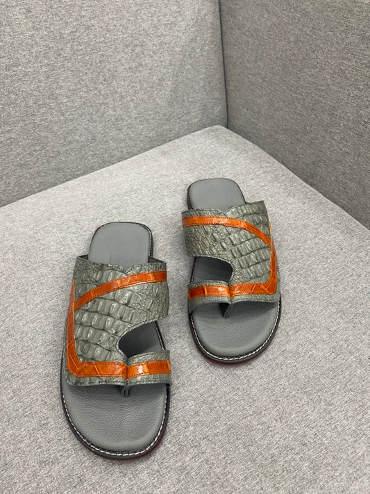 Gray alligator leather sandal