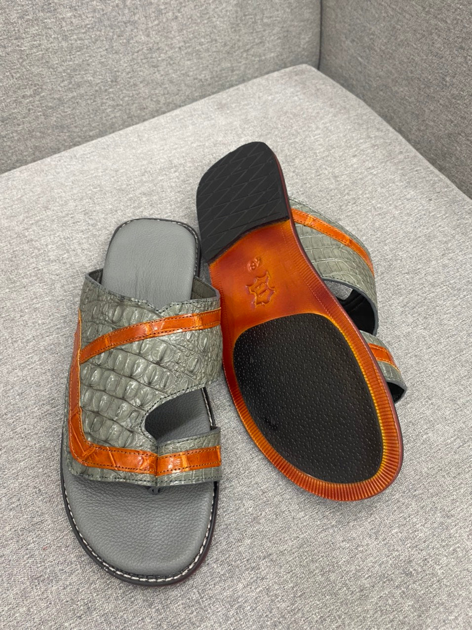 Gray alligator leather sandal