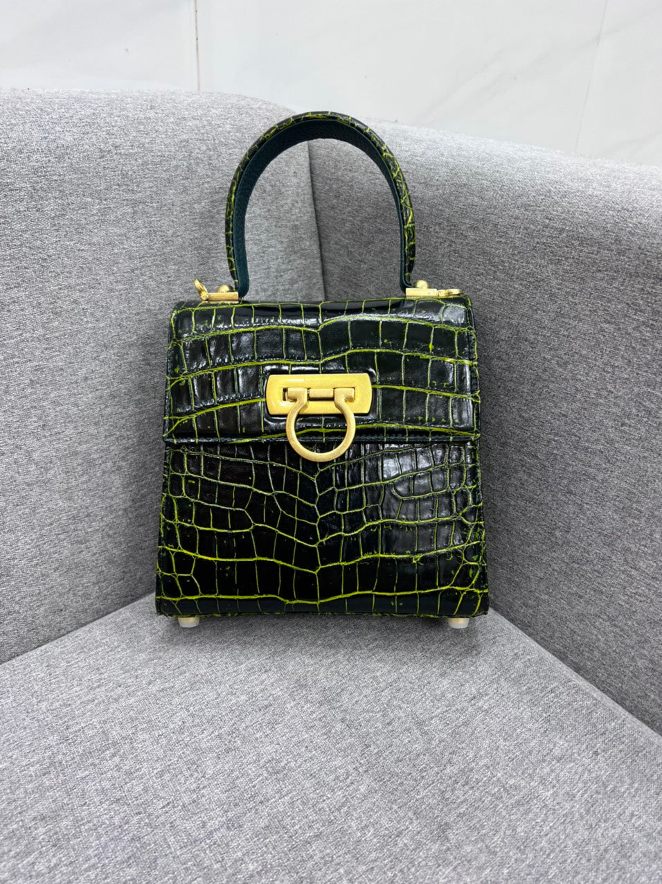 Genuine wax patina crocodile leather salvatore bag